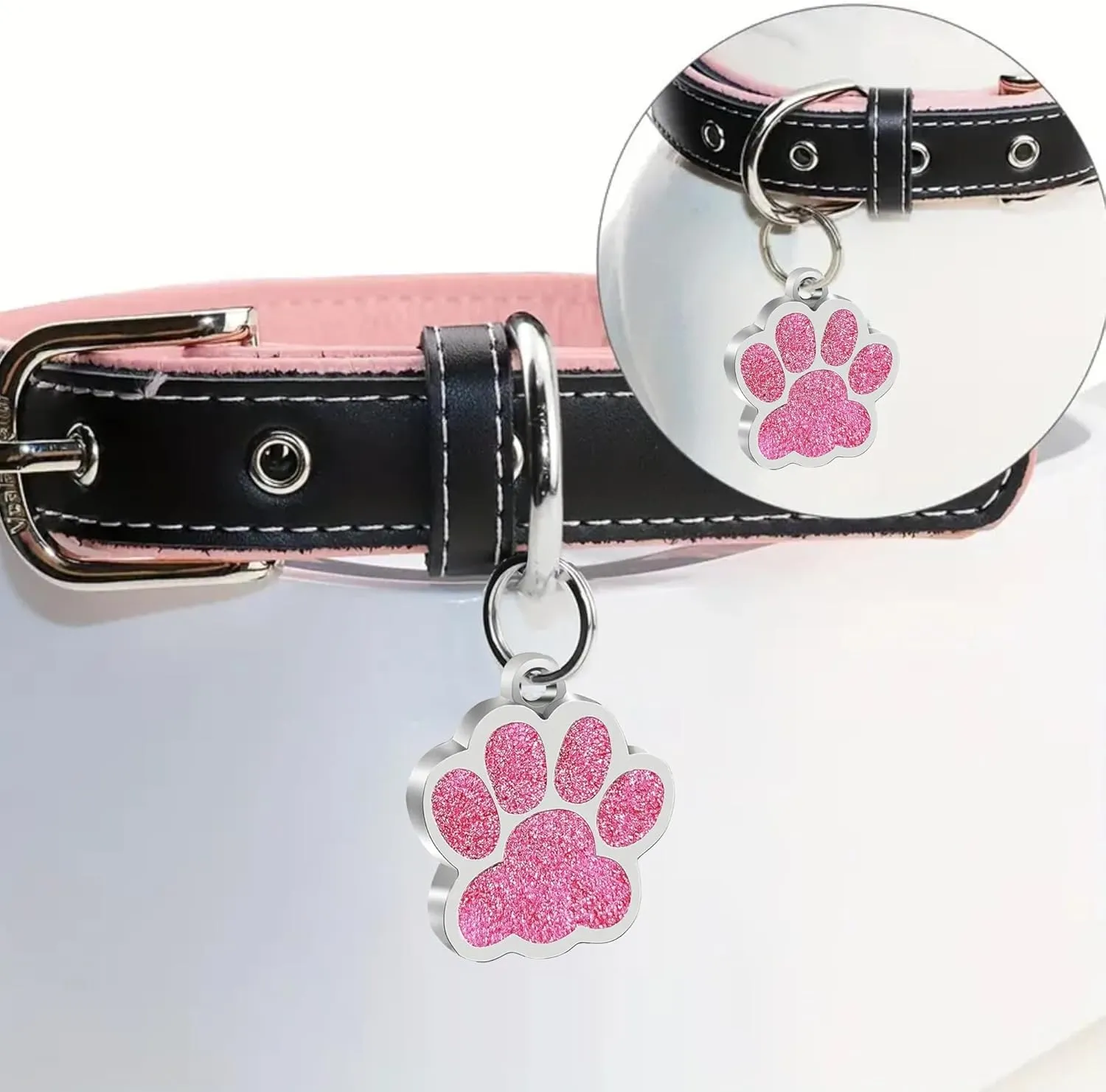 EDSG Personalized Dog Tag - Paw Print Stainless Steel Pet ID for Dogs Cats - Glitter Bling Name Tag for Puppy (Blue, 2.5cm*2.5cm)