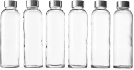 Epica glass bottles with lids  18oz glass water bottles, reusable juice jar with lids for storing juices, reusable water bottle durable & ecofriendly set of 6