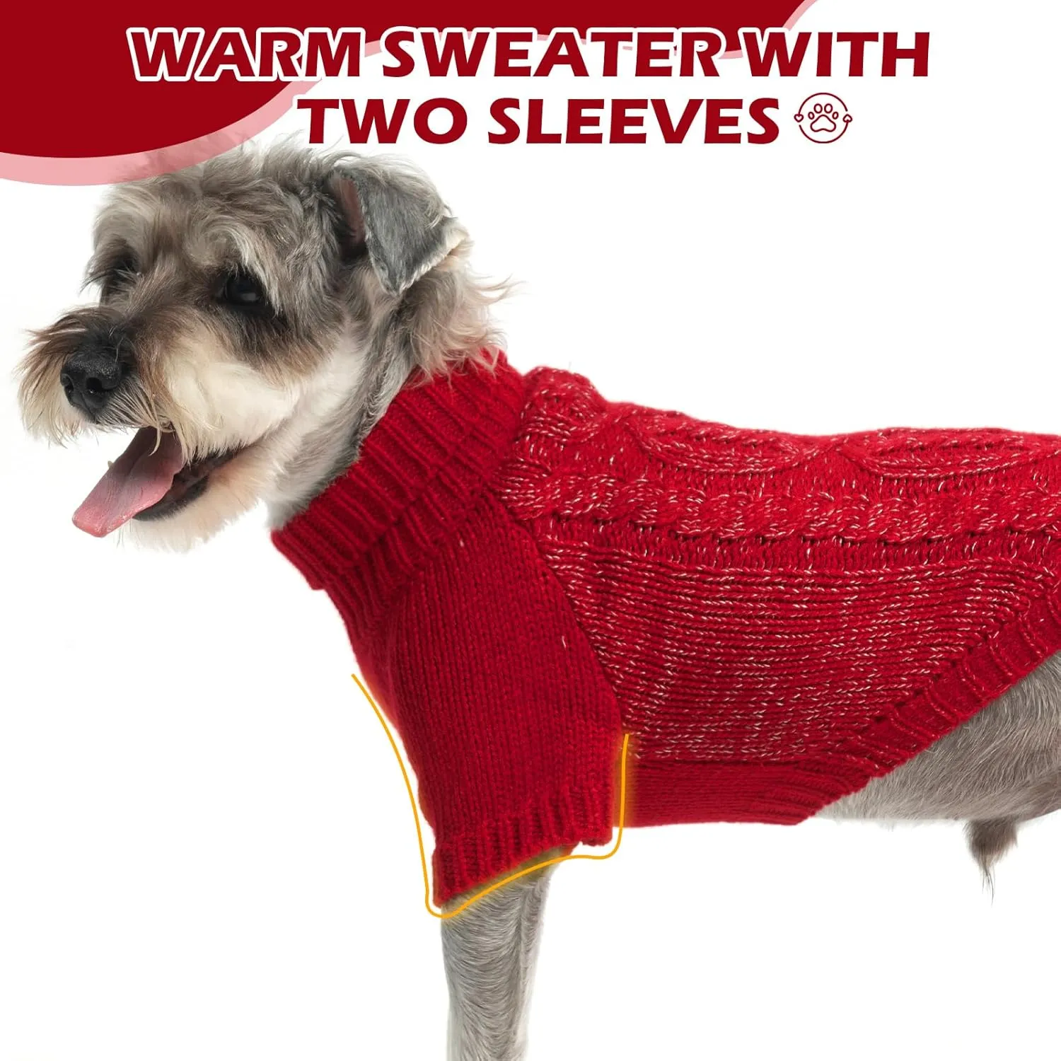 EXPAWLORER Thermal Knitted Dog Sweater for Small Medium Large Dogs, Turtleneck Cable Knit Dog Cold Weather Clothes Sweatshirt Outfits for Winter, Pullover Pet Jumper for Puppy Cats, Red XS