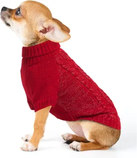 EXPAWLORER Thermal Knitted Dog Sweater for Small Medium Large Dogs, Turtleneck Cable Knit Dog Cold Weather Clothes Sweatshirt Outfits for Winter, Pullover Pet Jumper for Puppy Cats, Red XS