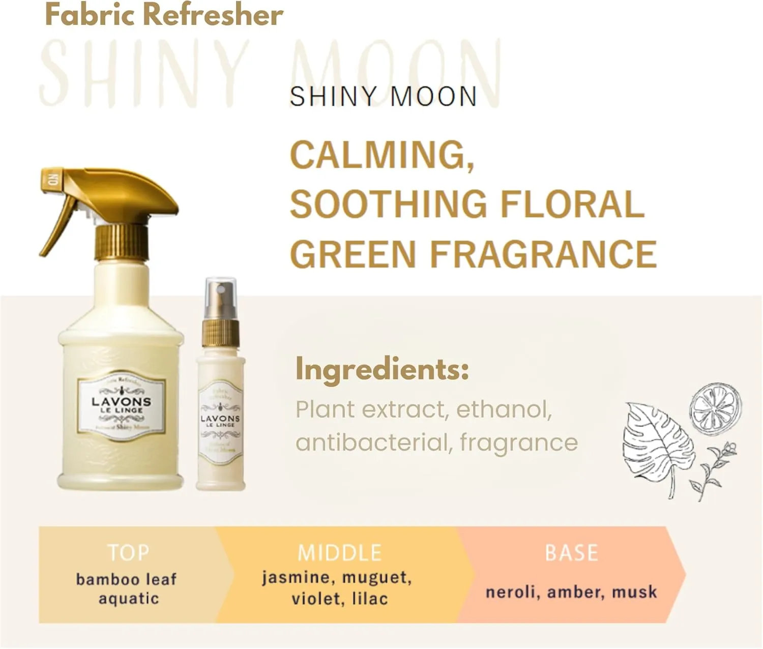 Fabric Fefresher Mist, Natural Shoe Deodorizer Spray, Clothing& Clothes Odor Remover Eliminator for Baby, Kid, Pet, and Sensitive Skin, Made in Japan 12.5 Fl Oz / 370mL, Shiny Moon