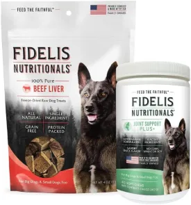 FIDELIS Freeze Dried Dog Treats for Large & Small Dogs, Gluten-Free (4 oz) Dog Joint Supplement for Large & Small Breeds (60 Soft Chews)