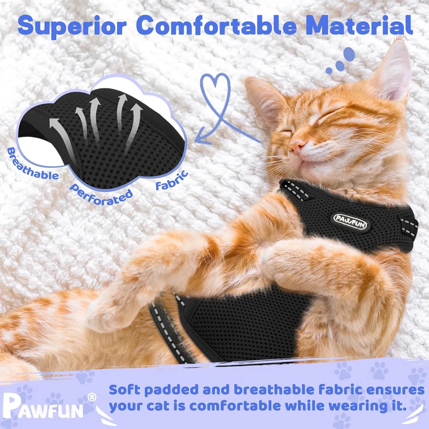 Fully Escape Proof Cat Harness and Leash Set for Walking, Adjustable Soft Kitten Vest with Reflective Strip for Small Medium Large Adult Cats, Breathable Kitty Harness,Black S
