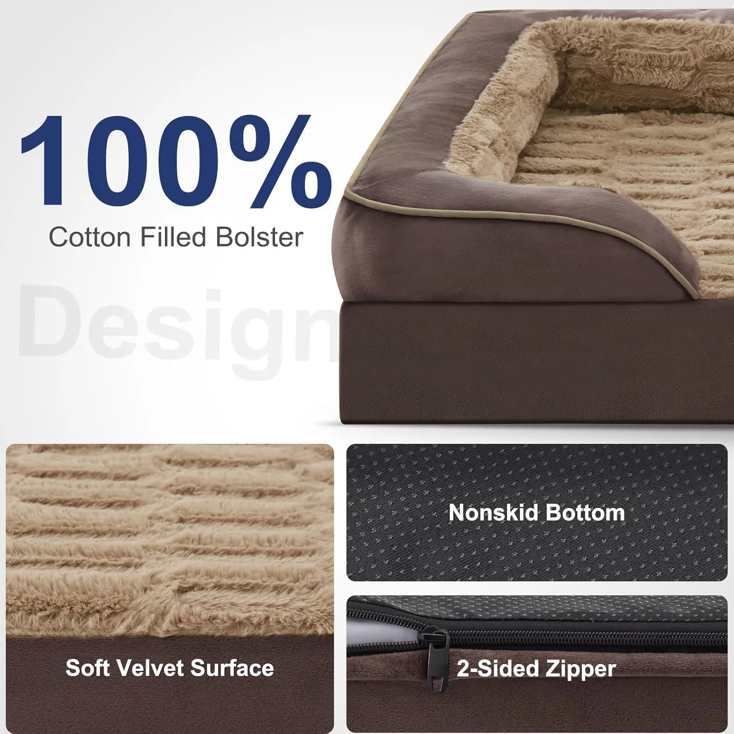 FURTIME Orthopedic Dog Bed for Extra Large Dogs - XL Washable Dog Sofa Beds Large, Supportive Foam Pet Couch Bed with Removable Washable Cover, Waterproof Lining and Nonskid Bottom, Khaki