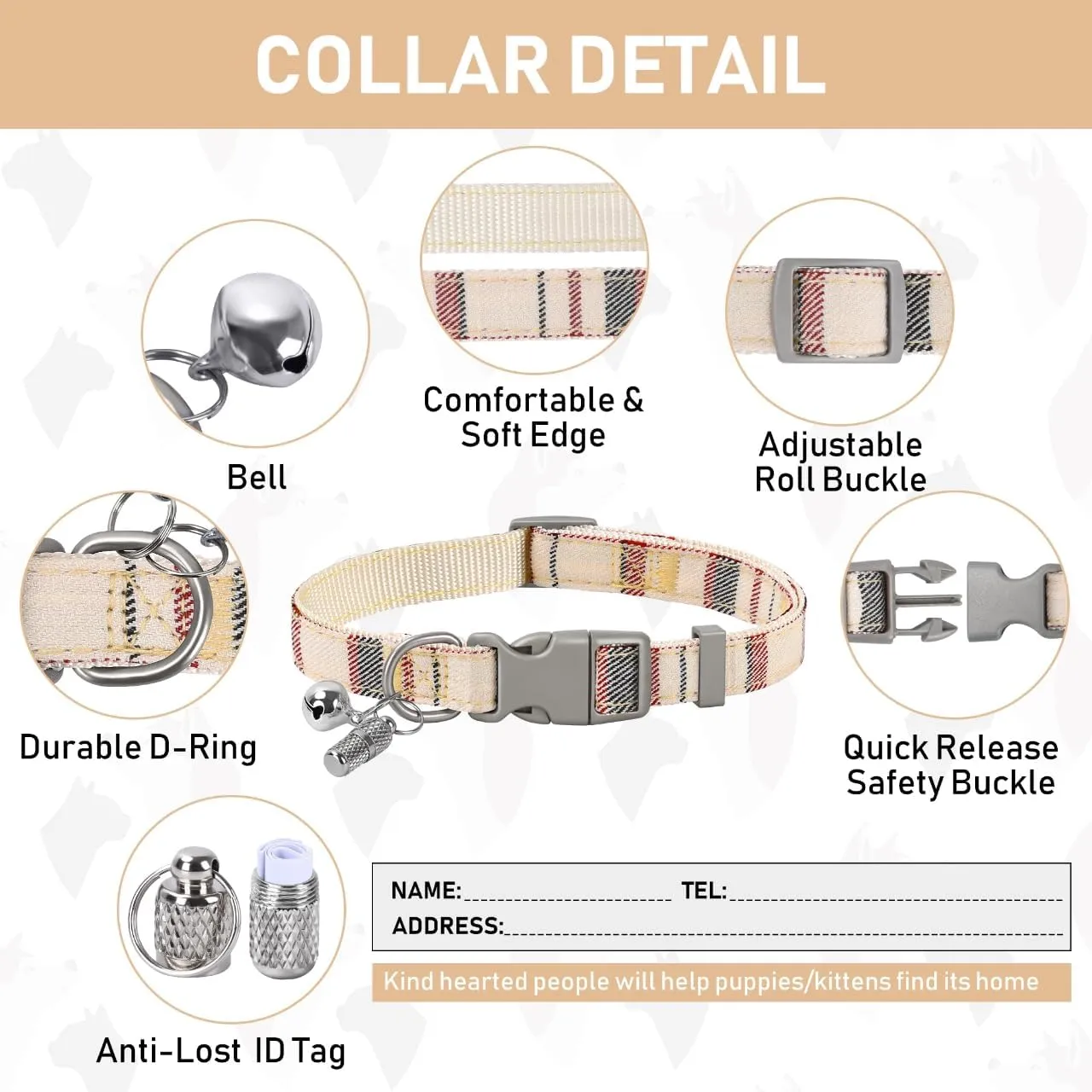 GAMUDA Small Dog Harness Collar and Leash Set, Step in No Chock No Pull Soft Mesh Adjustable Dog Vest Harnesses Plaid Reflective for Dogs Puppy Cats Kitten Rabbit (Beige, S)