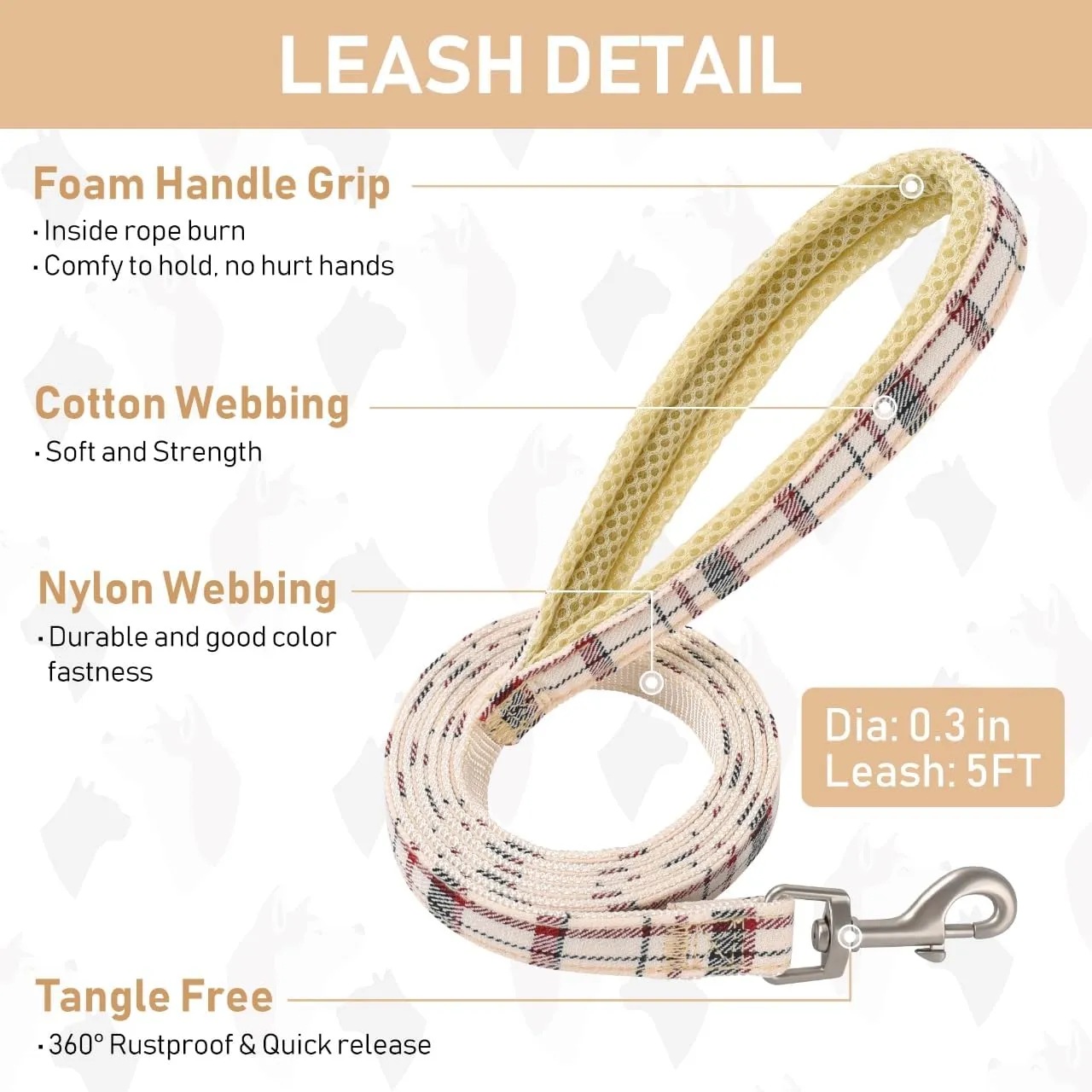 GAMUDA Small Dog Harness Collar and Leash Set, Step in No Chock No Pull Soft Mesh Adjustable Dog Vest Harnesses Plaid Reflective for Dogs Puppy Cats Kitten Rabbit (Beige, S)
