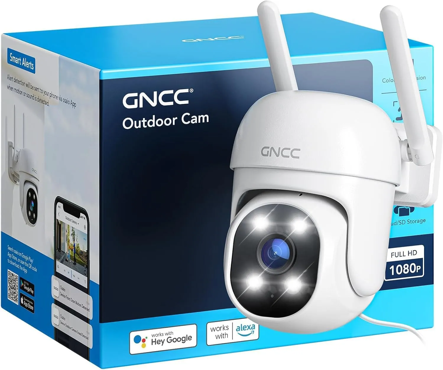 GNCC GK2 Outdoor Security Camera 1080P Home Surveillance with AI Motion Detection, 2.4G WiFi, 355 Pan-Tilt, Color Night Vision, Spotlight, Two-Way Audio, IP65 Waterproof, Cloud & SD Card Storage
