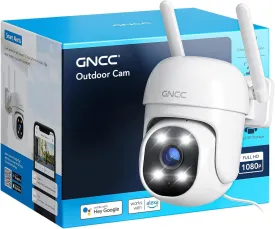 GNCC GK2 Outdoor Security Camera 1080P Home Surveillance with AI Motion Detection, 2.4G WiFi, 355 Pan-Tilt, Color Night Vision, Spotlight, Two-Way Audio, IP65 Waterproof, Cloud & SD Card Storage