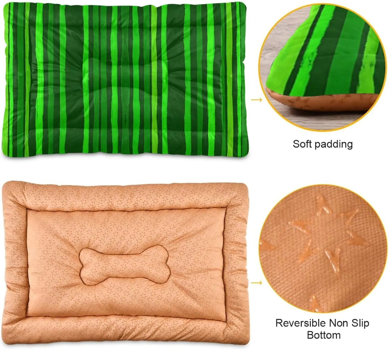 Green Stripes Outdoor Dog Bed for Small Dogs Washable Waterproof Travel Pet Bed Mat Portable Cat Bed with Non-Slip Bottom for Indoor and Sleeping 18 x 24 Inch