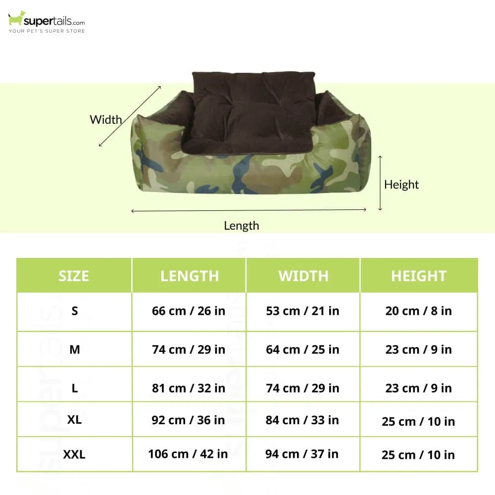 Hiputee Polyester Canvas Velvet Fabric Rectangular Bed for Dogs and Cats (Armyprint)
