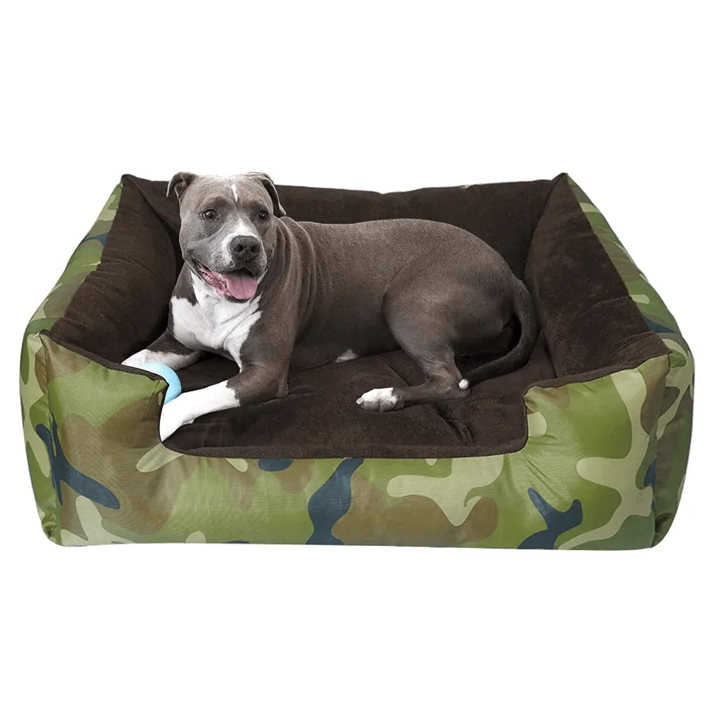 Hiputee Polyester Canvas Velvet Fabric Rectangular Bed for Dogs and Cats (Armyprint)
