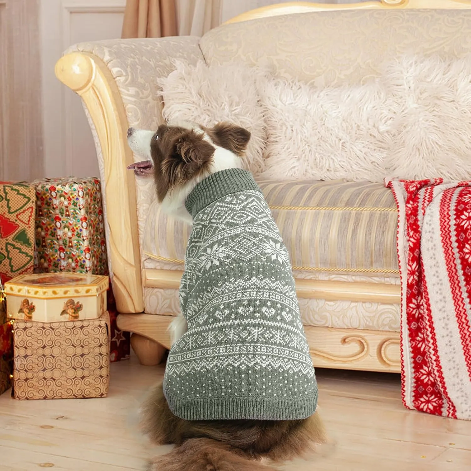 HOMIMP Dog Sweater Argyle - Warm Sweater Winter Clothes Puppy Soft Coat, Ugly Dog Sweater for Small Medium and Large Dogs, Pet Clothing Boy Girl, Grey SM