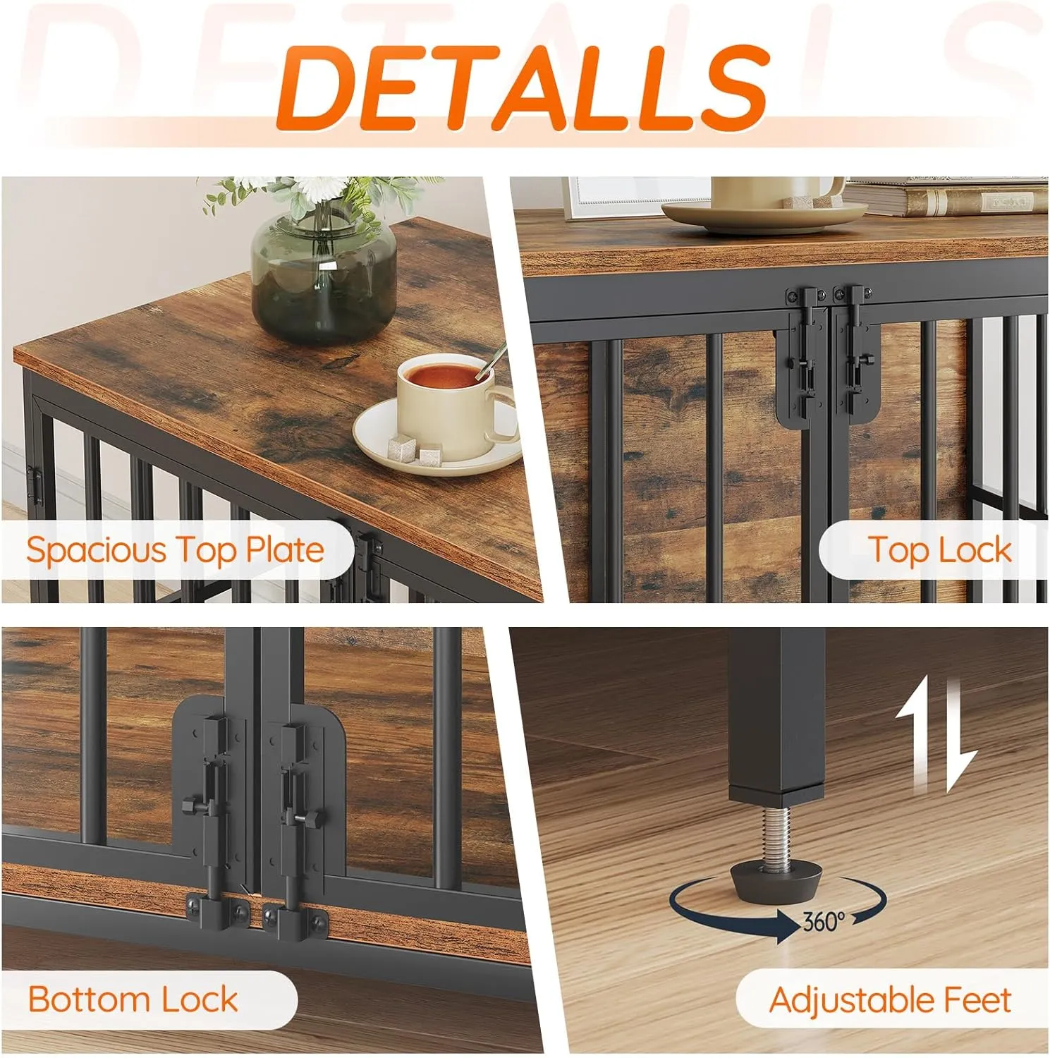 HOOBRO 38.6" Dog Crate Furniture, Wooden Dog Kennel Indoor, Chew-Resistant Heavy Duty Dog Cage for Small/Medium Dog, Decorative Side End Table, Rustic Brown and Black BF100GW03