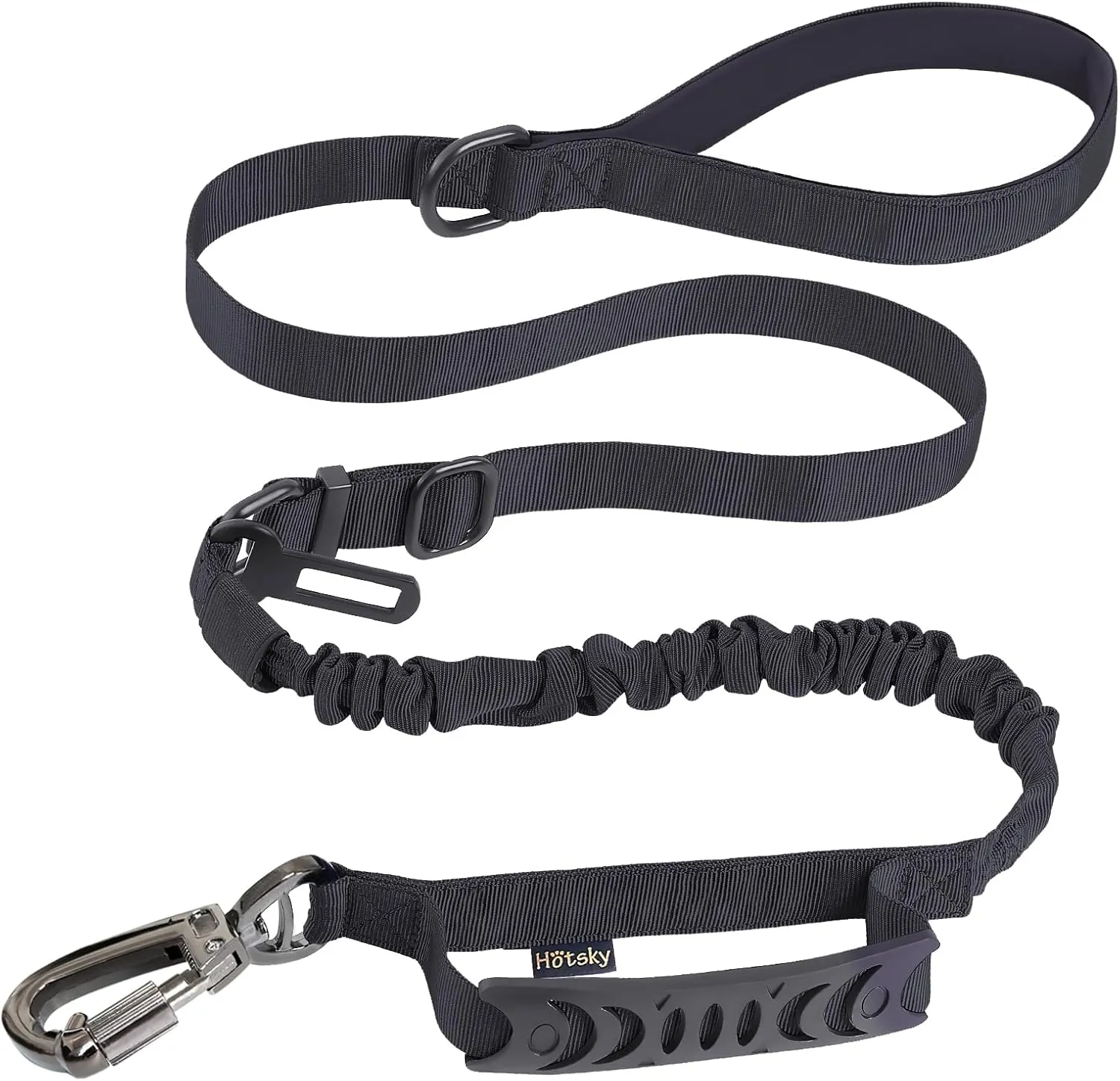 Hotsky Tactical Dog Leash Heavy Duty for Medium Large Dogs That Pull,4-6Ft Strong Bungee Shock Absorbing No Pull Dog Leash with Padded Double Handle and Car Seatbelt,Black