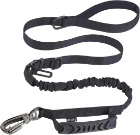 Hotsky Tactical Dog Leash Heavy Duty for Medium Large Dogs That Pull,4-6Ft Strong Bungee Shock Absorbing No Pull Dog Leash with Padded Double Handle and Car Seatbelt,Black