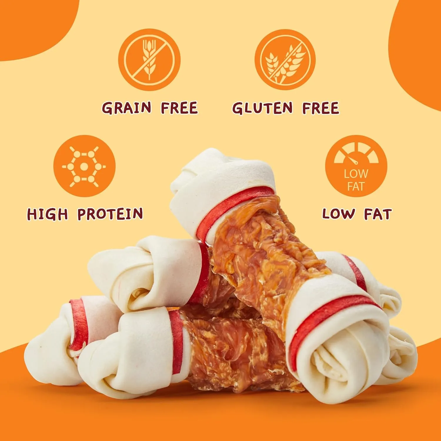 Jungle Calling Chicken Wrap Knotted Bones Dog Chews, Long Lasting Beefhide Treats Real Rawhide Bones for Large Dogs Training Treats