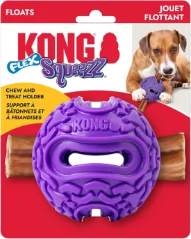 KONG Squeezz Flex Ball  Flexible Treat & Chew Holder for Dogs  Interactive Dog Toy for Fetch, Floating, & Travel  Holds Treats, Chews, & Bully Sticks (Medium/Large)