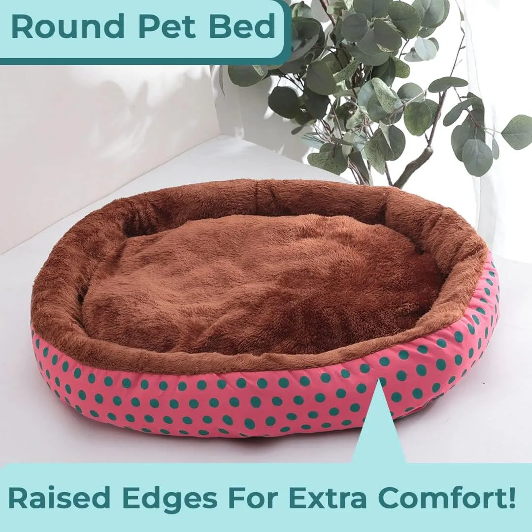 Kuber Industries Dog & Cat Bed|Soft Plush Top Pet Bed|Oxford Cloth Polyester Filling|Medium Washable Dog Bed|Circular Cat Bed with Rise-Edge Pillow|QY039RC-L|Red & Coffee (Pack of 6)