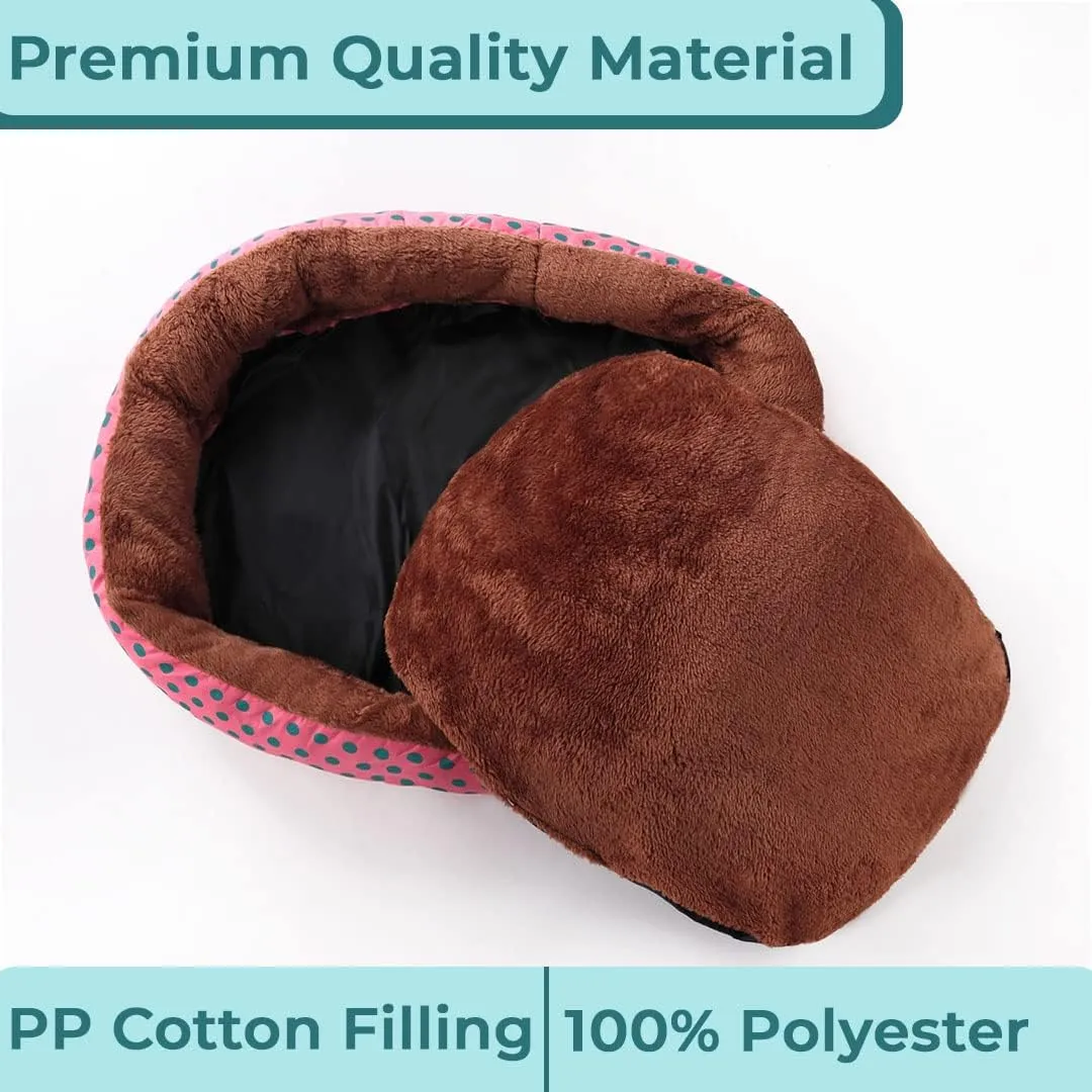 Kuber Industries Dog & Cat Bed|Soft Plush Top Pet Bed|Oxford Cloth Polyester Filling|Medium Washable Dog Bed|Circular Cat Bed with Rise-Edge Pillow|QY039RC-L|Red & Coffee (Pack of 6)