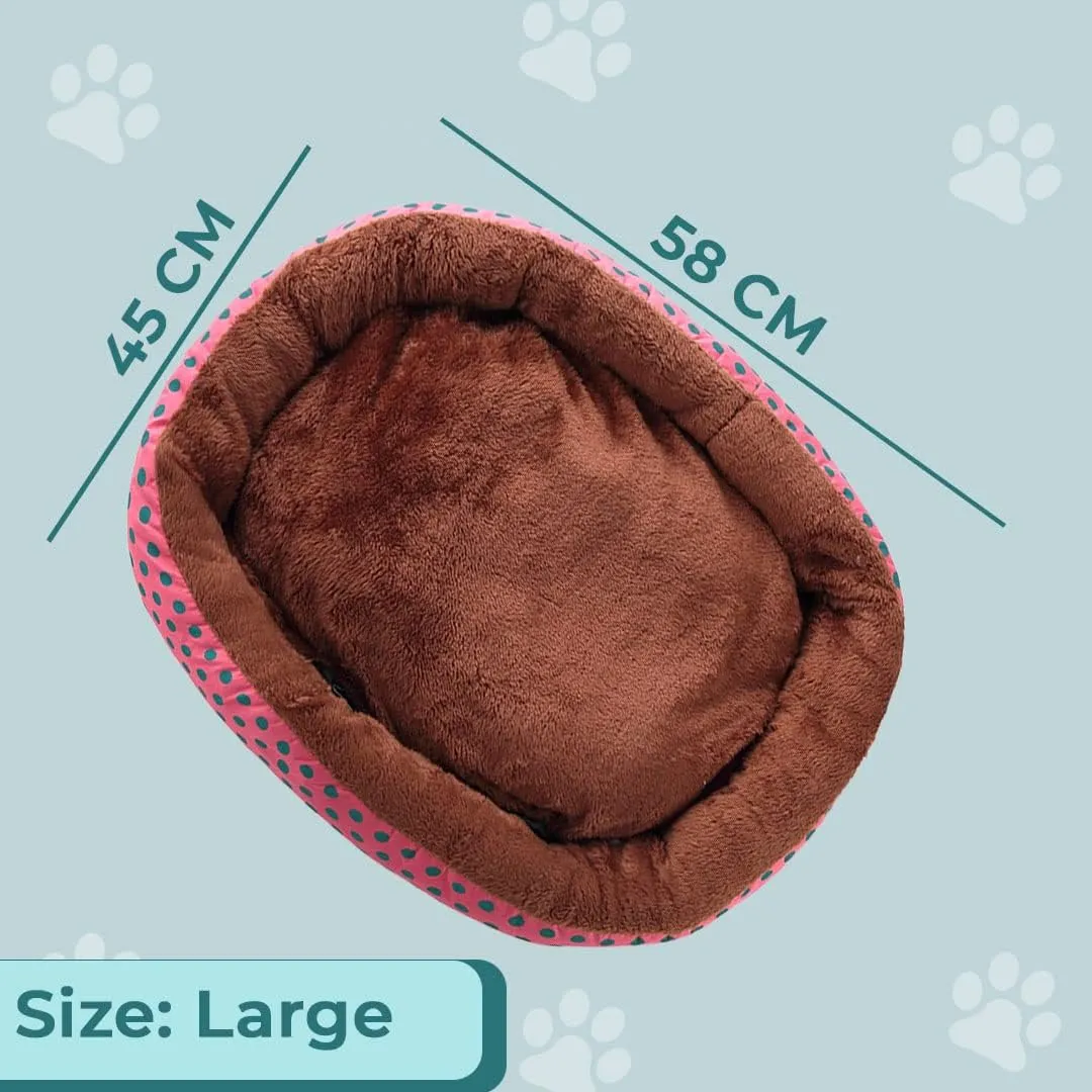 Kuber Industries Dog & Cat Bed|Soft Plush Top Pet Bed|Oxford Cloth Polyester Filling|Medium Washable Dog Bed|Circular Cat Bed with Rise-Edge Pillow|QY039RC-L|Red & Coffee (Pack of 6)