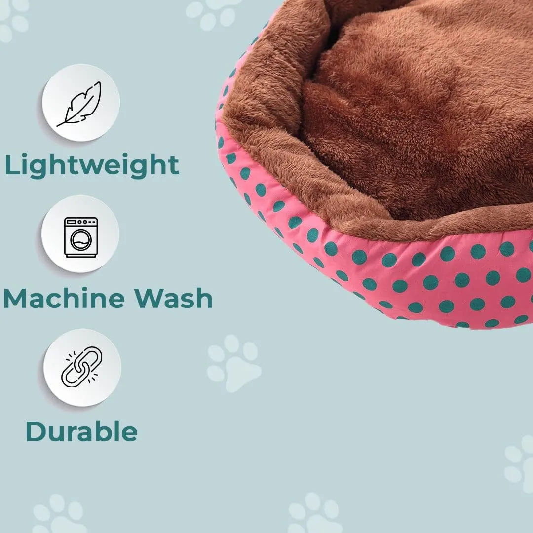 Kuber Industries Dog & Cat Bed|Soft Plush Top Pet Bed|Oxford Cloth Polyester Filling|Medium Washable Dog Bed|Circular Cat Bed with Rise-Edge Pillow|QY039RC-L|Red & Coffee (Pack of 6)
