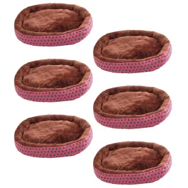 Kuber Industries Dog & Cat Bed|Soft Plush Top Pet Bed|Oxford Cloth Polyester Filling|Medium Washable Dog Bed|Circular Cat Bed with Rise-Edge Pillow|QY039RC-L|Red & Coffee (Pack of 6)