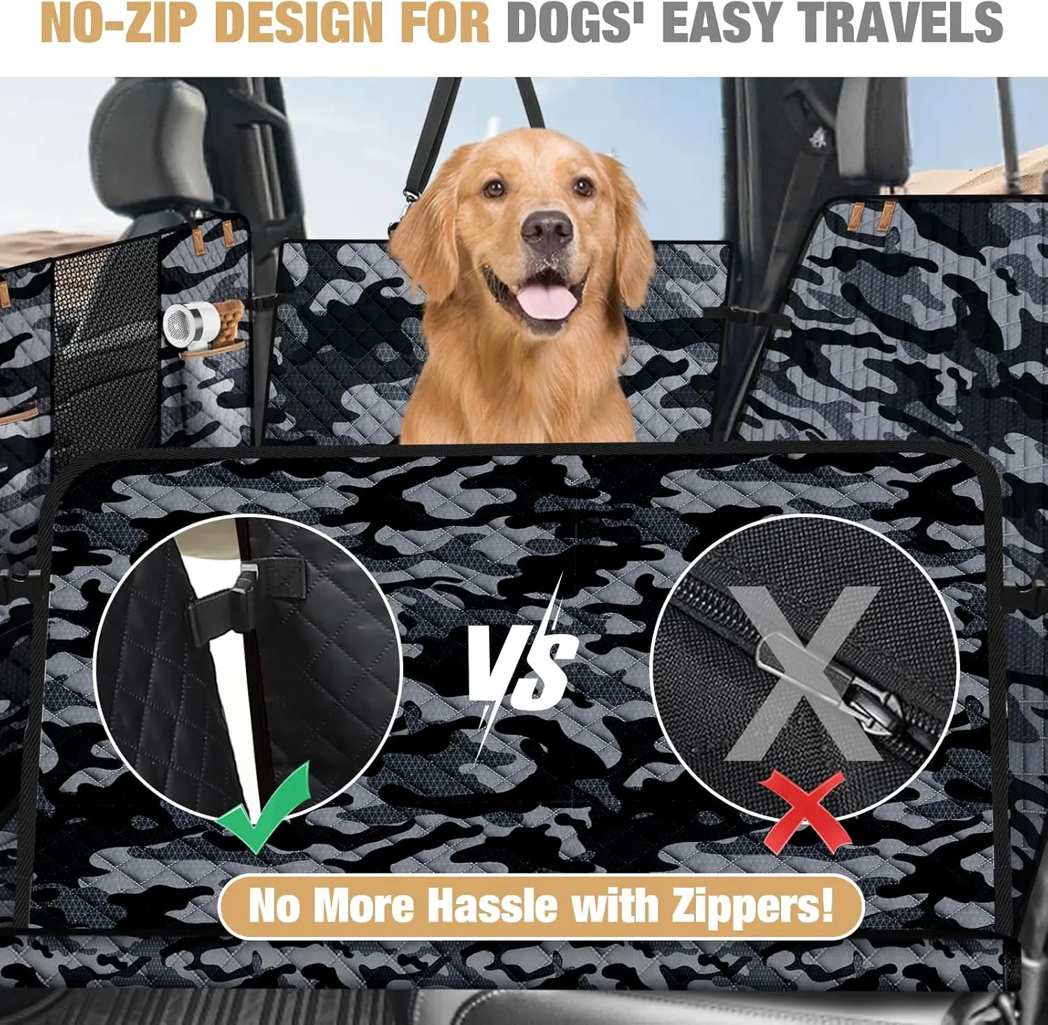 Lekereise Dog Car Seat Cover for Back Seat,Large Hard Bottom Dog Hammock for Car,Camping Air Mattress, Hammock Travel Bed for Truck Car SUV (Camouflage)