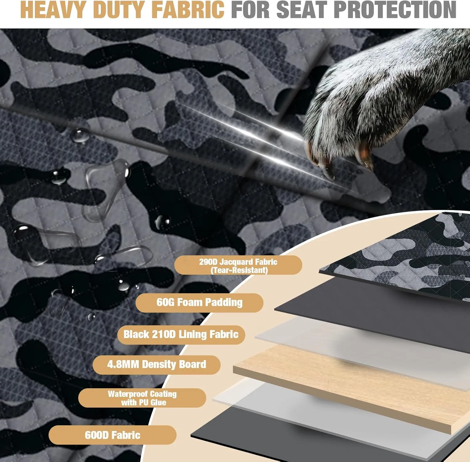 Lekereise Dog Car Seat Cover for Back Seat,Large Hard Bottom Dog Hammock for Car,Camping Air Mattress, Hammock Travel Bed for Truck Car SUV (Camouflage)
