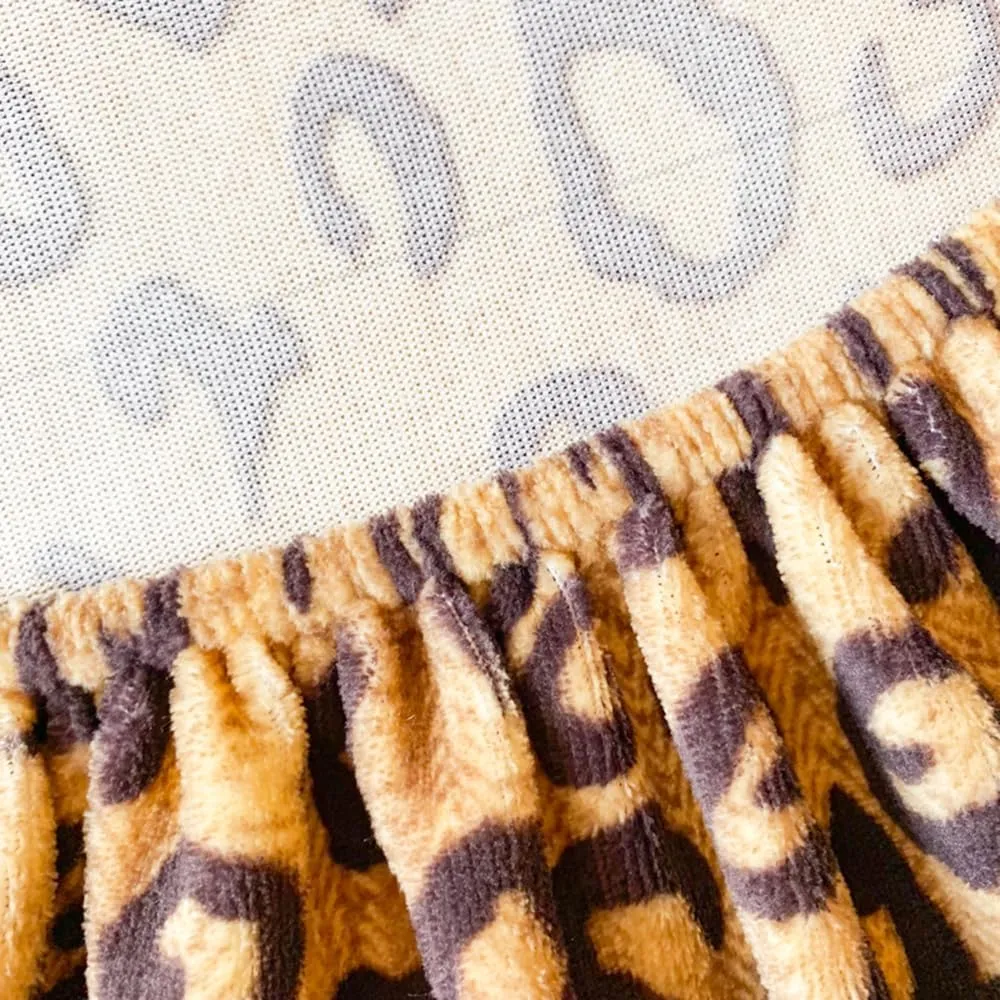 Leopard Fitted Sheet Full Size,Velvet Fitted Sheet Mattress Protector Cover with 15'' Deep Pocket Warm Fuzzy Bottom Sheet,Black (Not Include Pillowcases)