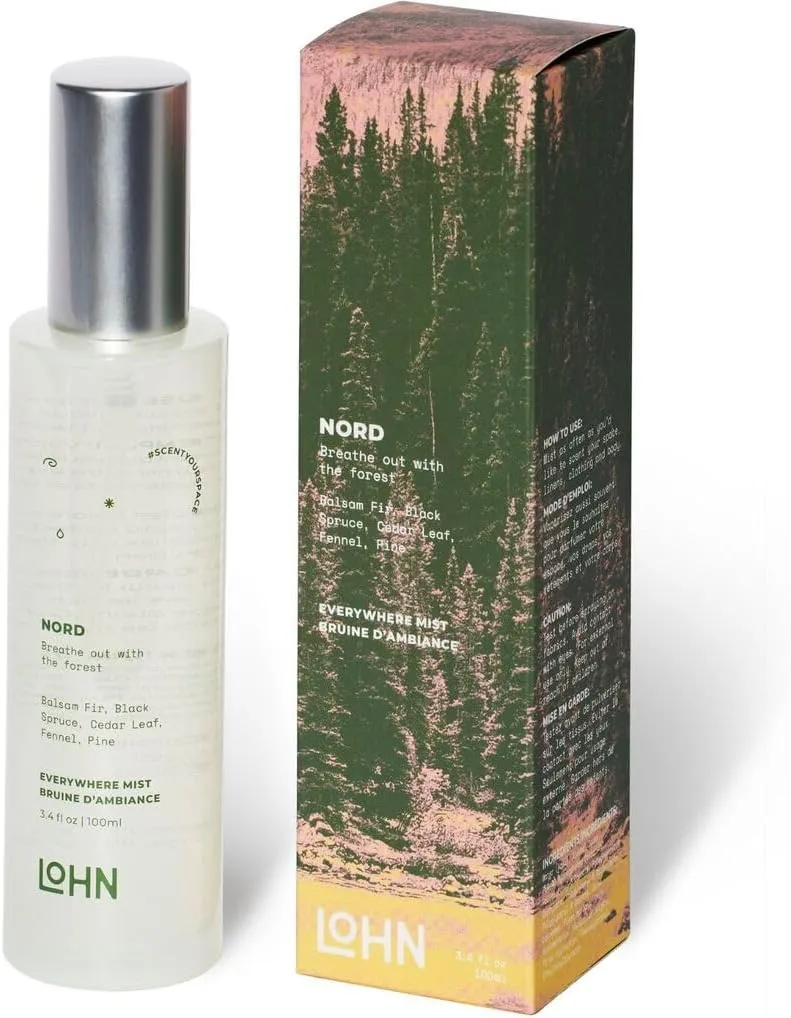Lohn Nord Everywhere Mist - Luxury Room Spray & Air Freshener for Home, Clothing & Linens, Clean Ingredients, Long Lasting Fragrance, Balsam Fir, Cedar & Pine, 3.4 oz