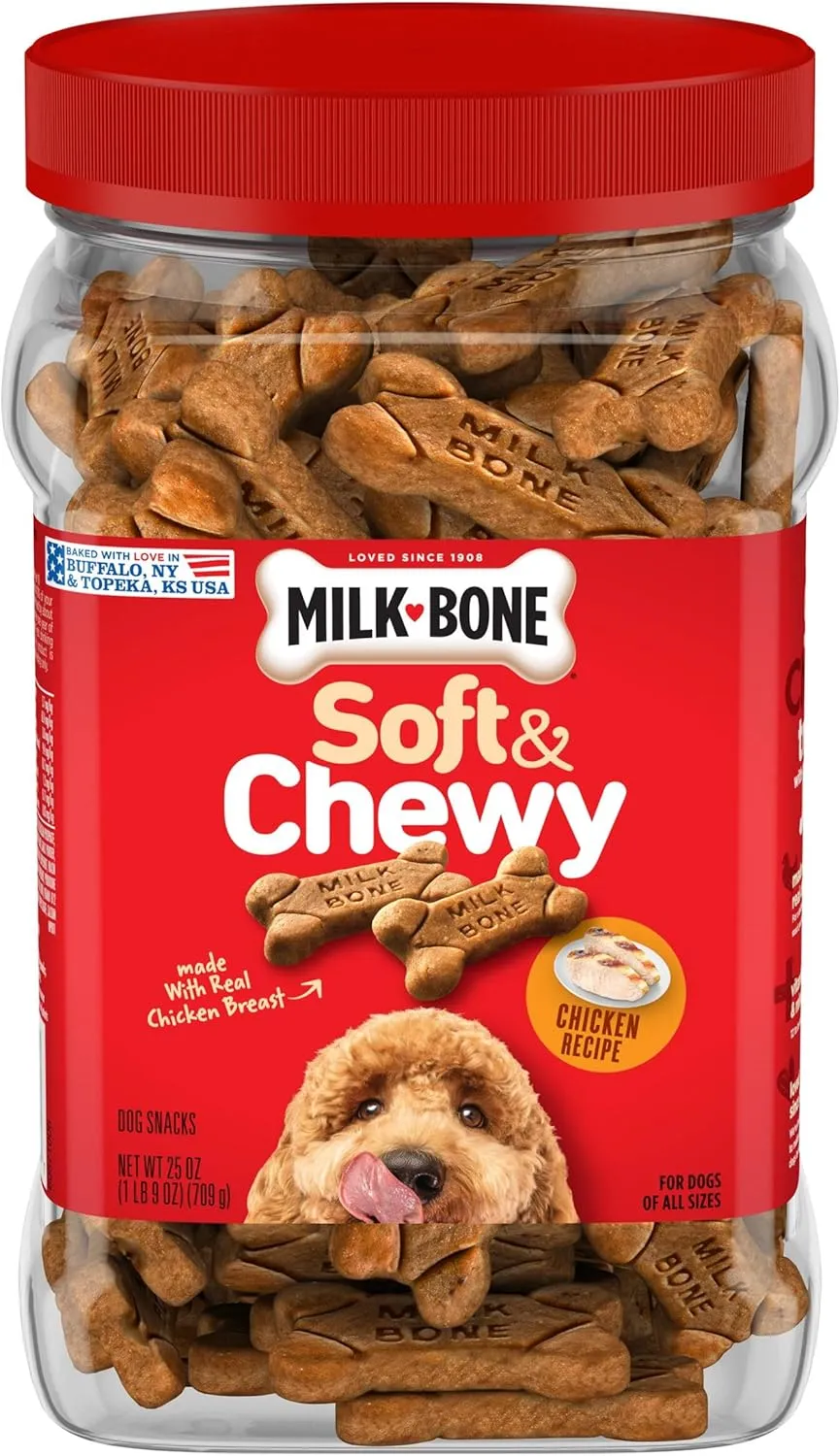 Milk-Bone Soft & Chewy Dog Treats Bundle: Chicken Recipe 25 Ounce   Real Bacon 25 Ounce