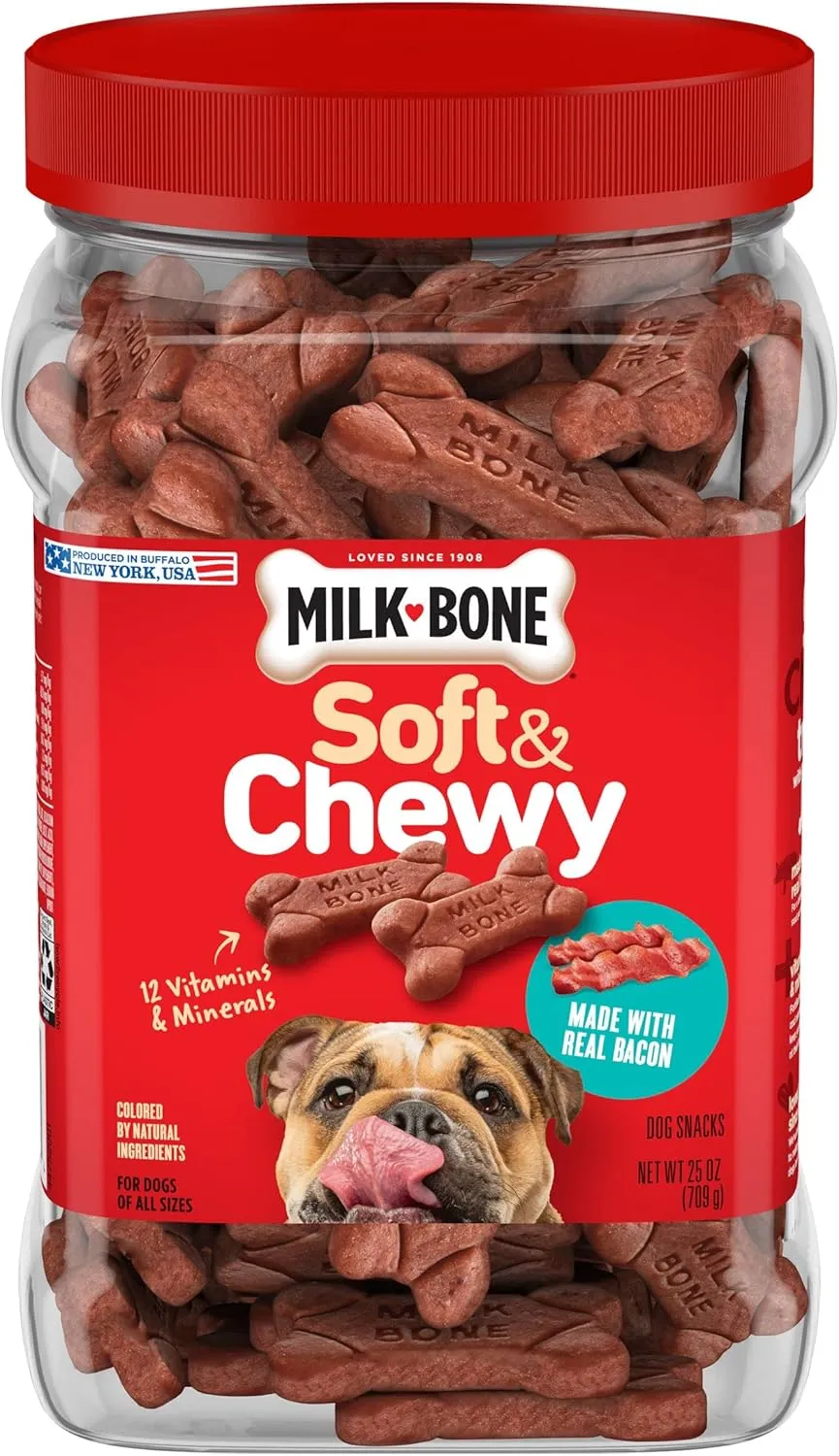 Milk-Bone Soft & Chewy Dog Treats Bundle: Chicken Recipe 25 Ounce   Real Bacon 25 Ounce