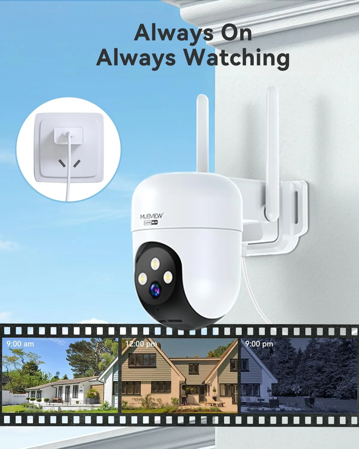MUBVIEW Security Camera, 2K Wired Outdoor Camera with 360 Coverage, Night Vision, Motion Tracking, 2-Way Talk, IP66, 5G/2.4G WiFi, AI Detection, Local & Cloud Storage, Home Security Camera, 1-Pack