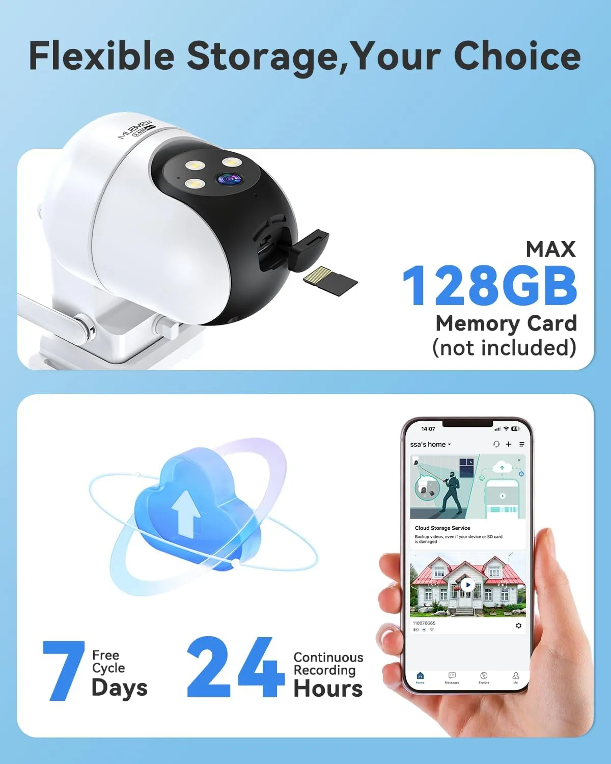 MUBVIEW Security Camera, 2K Wired Outdoor Camera with 360 Coverage, Night Vision, Motion Tracking, 2-Way Talk, IP66, 5G/2.4G WiFi, AI Detection, Local & Cloud Storage, Home Security Camera, 1-Pack