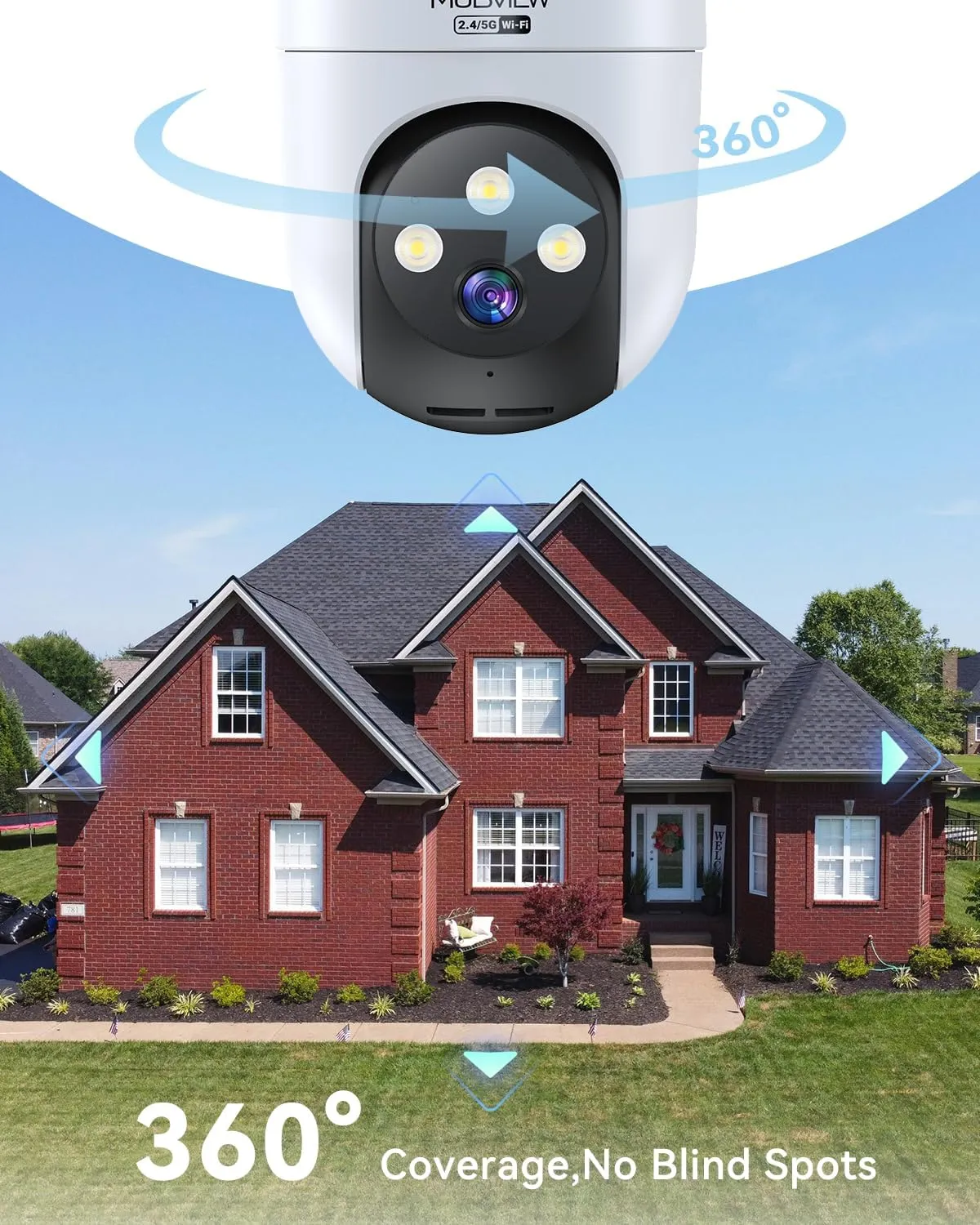 MUBVIEW Security Camera, 2K Wired Outdoor Camera with 360 Coverage, Night Vision, Motion Tracking, 2-Way Talk, IP66, 5G/2.4G WiFi, AI Detection, Local & Cloud Storage, Home Security Camera, 1-Pack