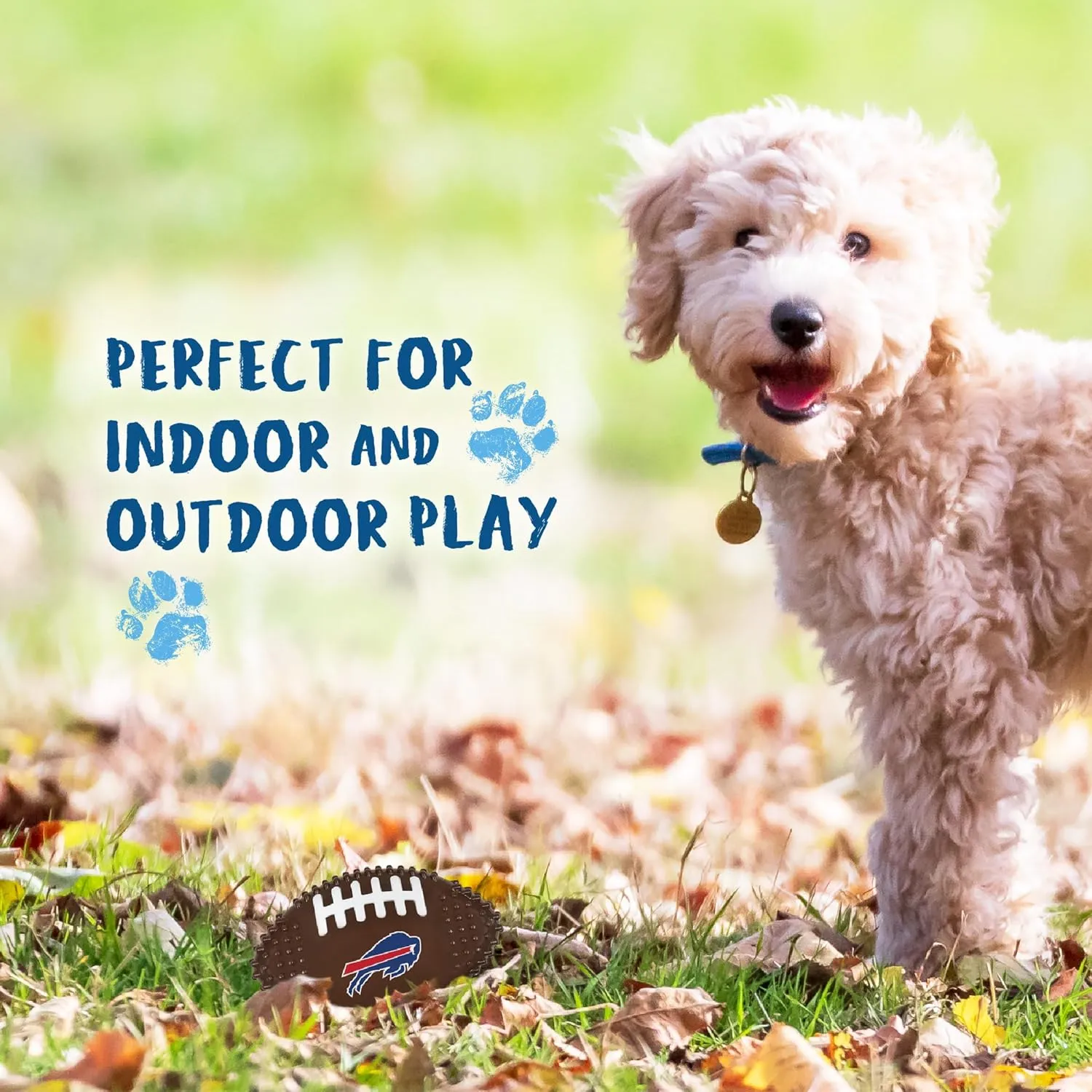 NFL Buffalo Bills Mega- Chew Hard Nylon Bacon-Flavored Dog Bone Football Chew Toy Interactive Tasty Fun Dog Chewy Toys Indestructible Strong Durable Tough Pet Biting Playtoy for Aggressive Chewers