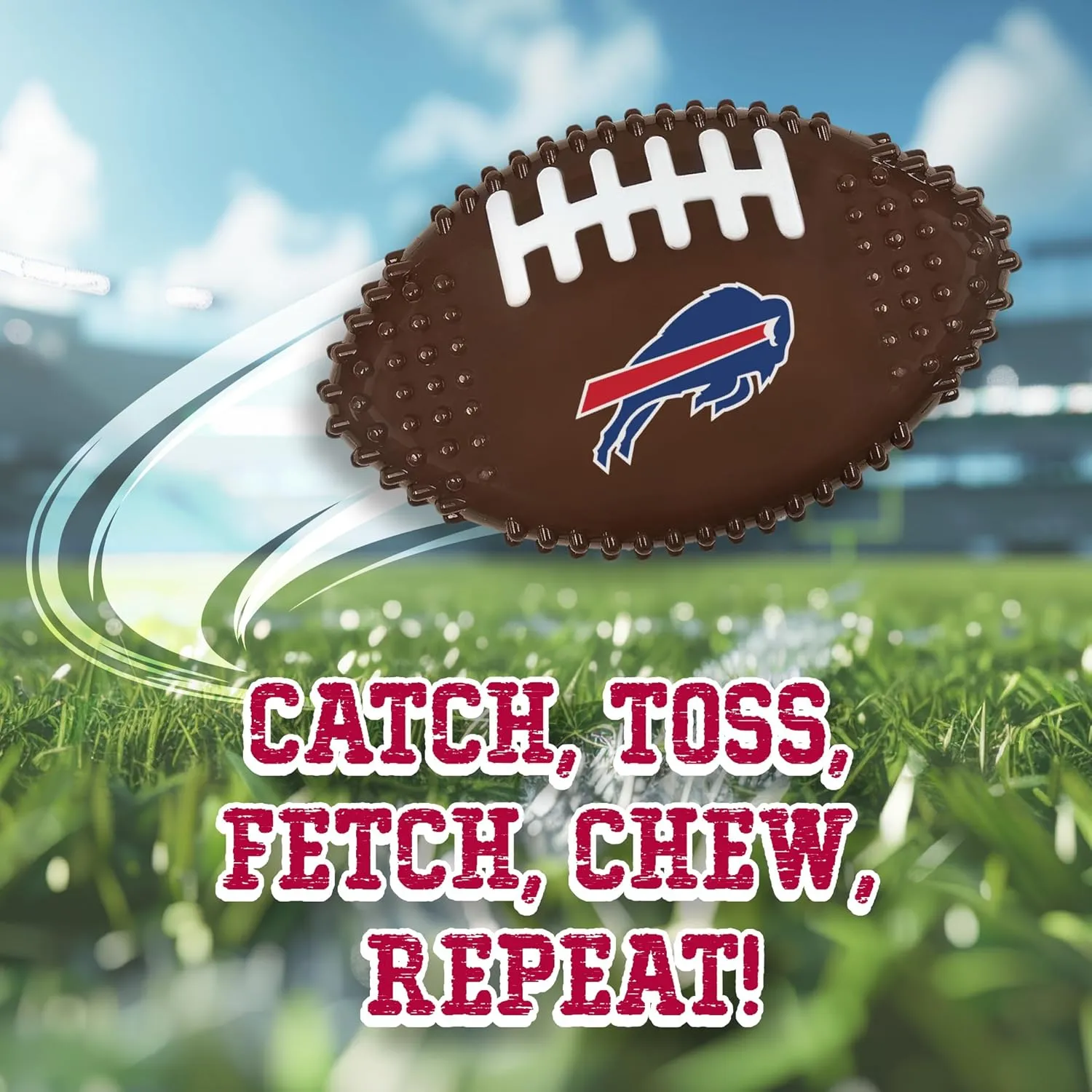 NFL Buffalo Bills Mega- Chew Hard Nylon Bacon-Flavored Dog Bone Football Chew Toy Interactive Tasty Fun Dog Chewy Toys Indestructible Strong Durable Tough Pet Biting Playtoy for Aggressive Chewers