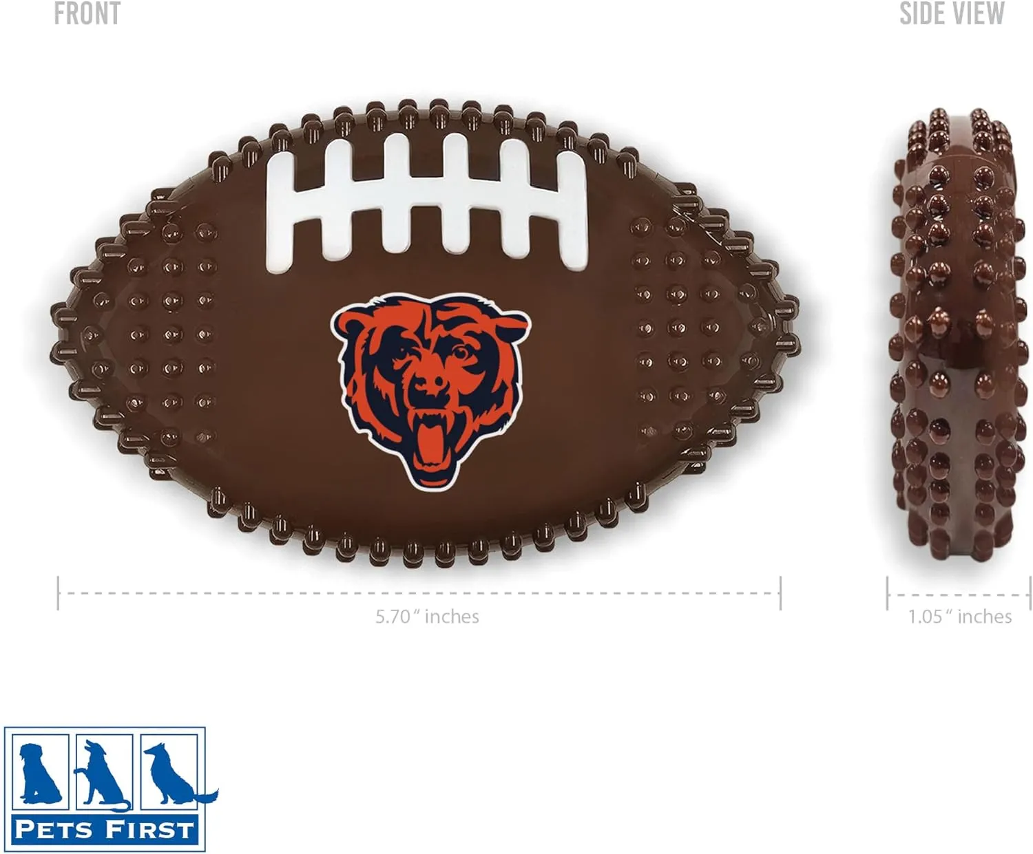 NFL Chicago Bears Mega- Chew Hard Nylon Bacon-Flavored Dog Bone Football Chew Toy Interactive Tasty Fun Dog Chewy Toys Indestructible Strong Durable Tough Pet Biting Playtoy for Aggressive Chewers