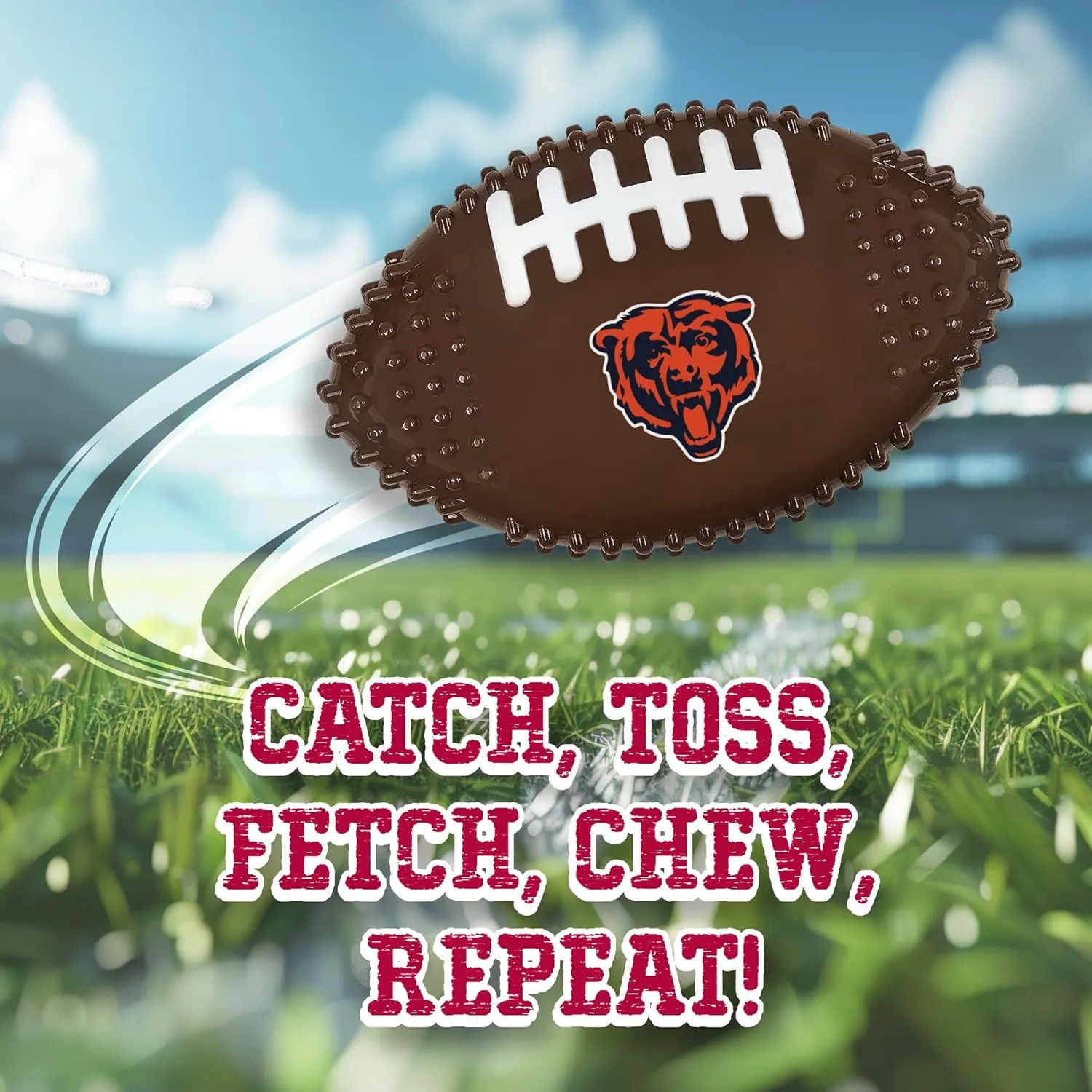NFL Chicago Bears Mega- Chew Hard Nylon Bacon-Flavored Dog Bone Football Chew Toy Interactive Tasty Fun Dog Chewy Toys Indestructible Strong Durable Tough Pet Biting Playtoy for Aggressive Chewers