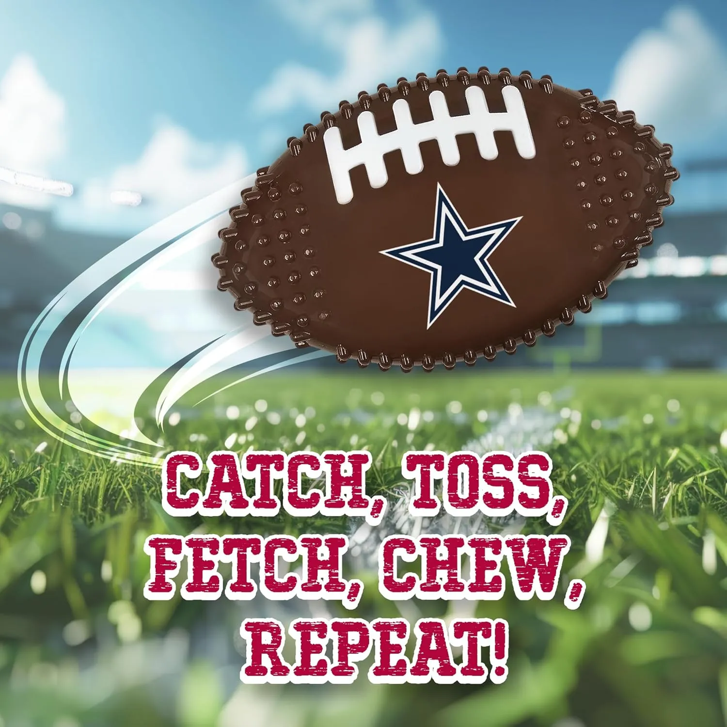 NFL Dallas Cowboys Mega- Chew Hard Nylon Bacon-Flavored Dog Bone Football Chew Toy Interactive Tasty Fun Dog Chewy Toys Indestructible Strong Durable Tough Pet Biting Playtoy for Aggressive Chewers