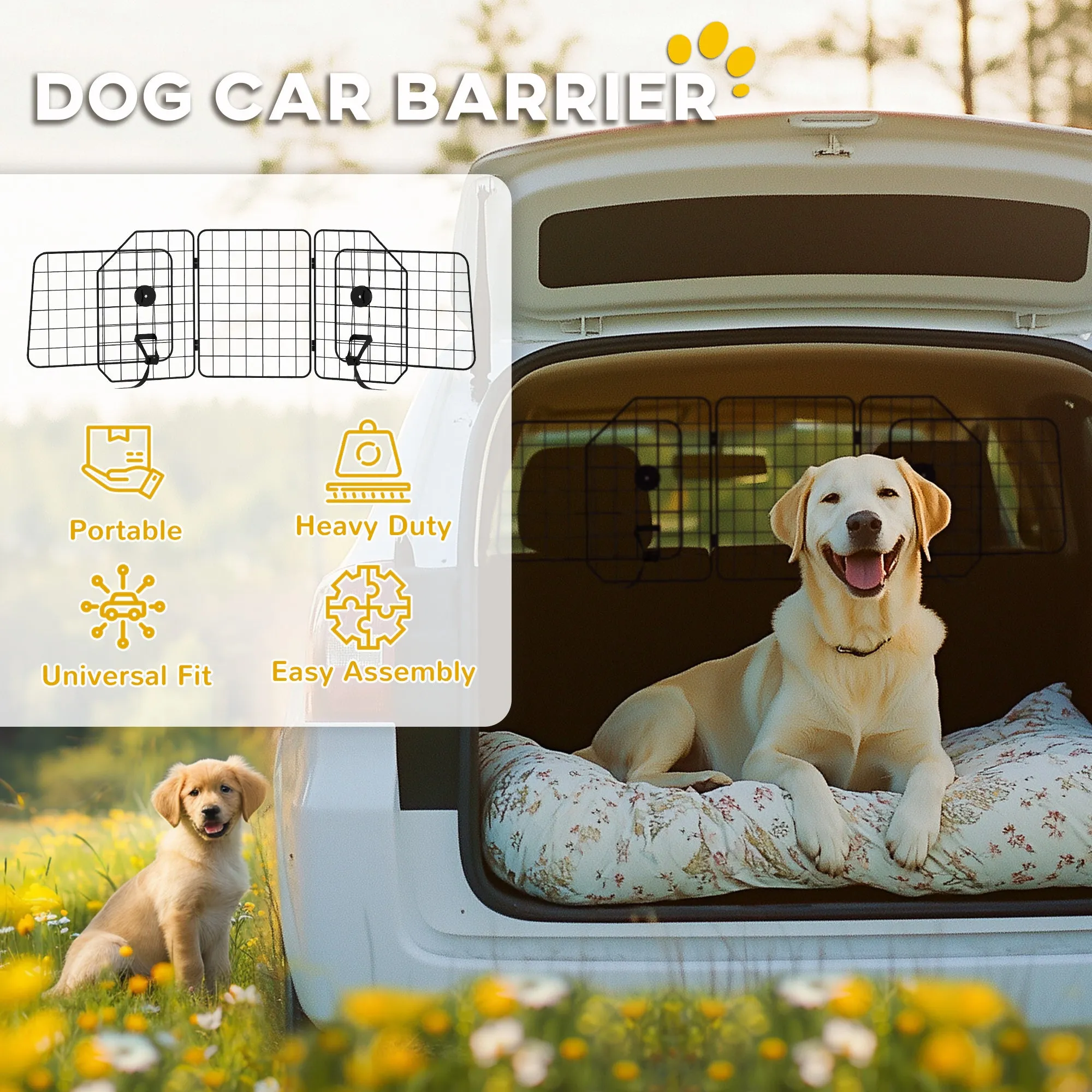 PawHut Dog Guard for SUVs, Vehicles, Vans, Car Barrier with Adjustable Width