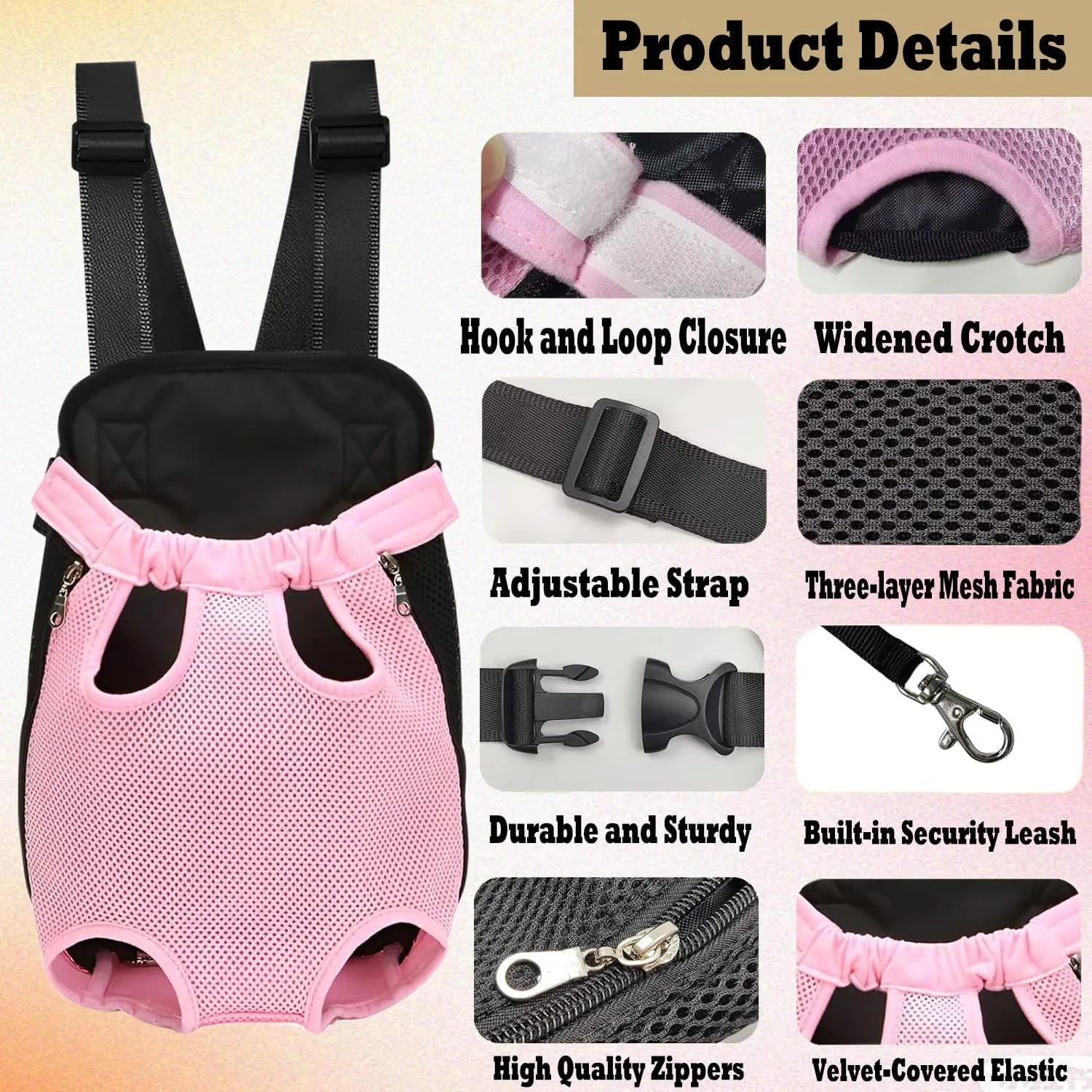 Pet Carrier Backpack, Adjustable Pet Cat Dog Carrier Backpack Travel Bag, Legs Out,Dog Carrier for Hiking Camping Travel, Sling Bag for Small Medium Dog Cat (Orange, Small (1.5-3LBS))
