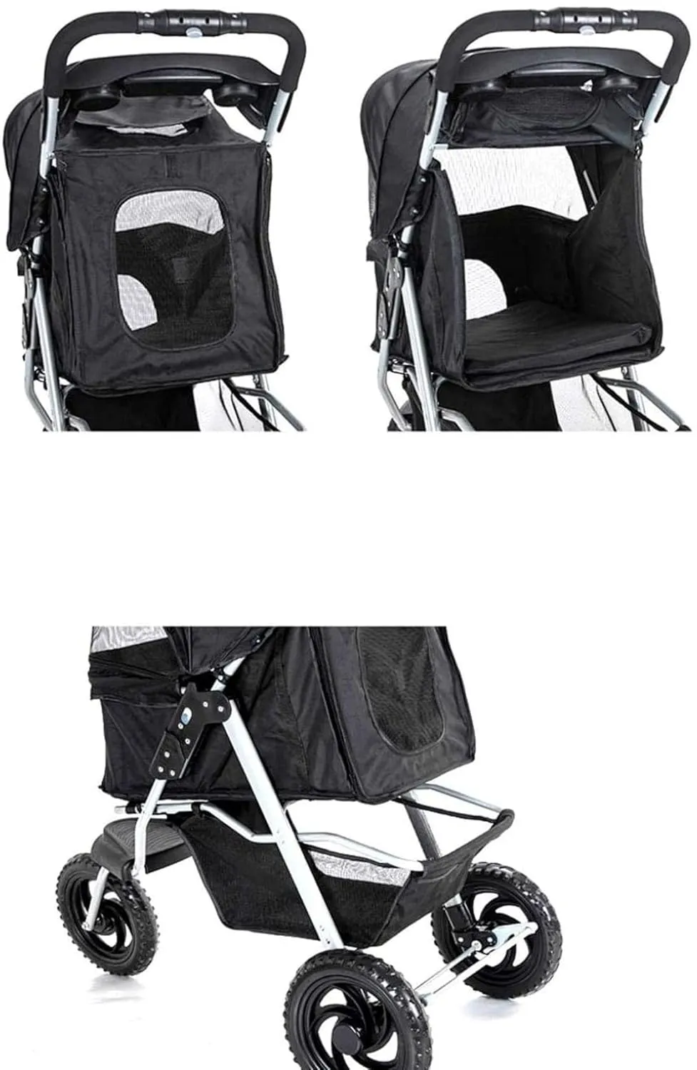 Pet Stroller for Dogs Cats, Foldable Shockproof Trolley Carrier with Front Swivel Wheels & Cup Holder 3 Wheels Travel Buggy, Grey (Grey)