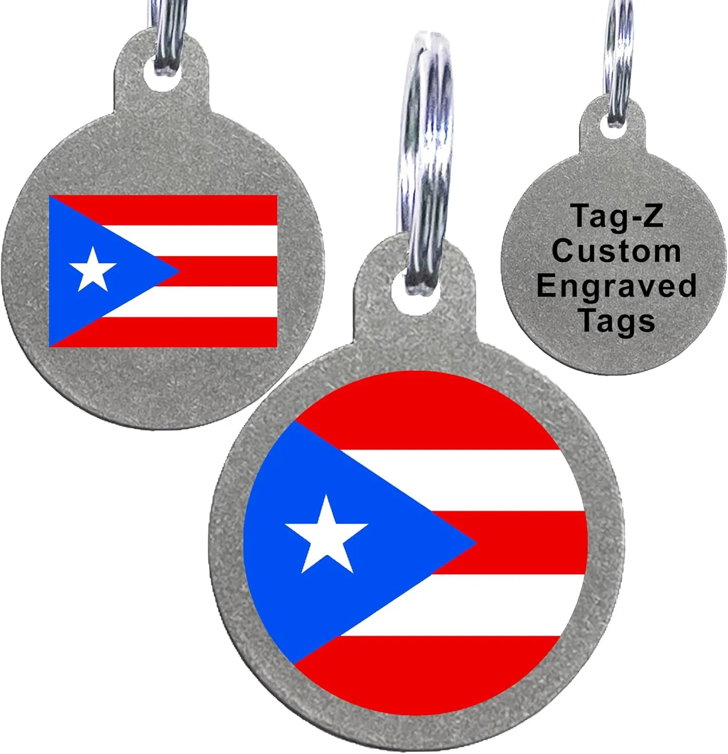 Puerto Rico Flag Pet ID Tags, Custom Printed and Laser Engraved Circle