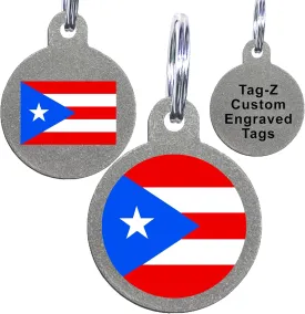 Puerto Rico Flag Pet ID Tags, Custom Printed and Laser Engraved Circle