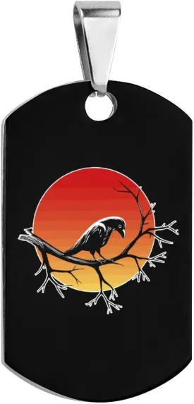 Raven on A Branch Sunset Pet ID Tag Personalized Dog Tags Stainless Steel Cute Pets Collar Name Accessories for Cat & Dog