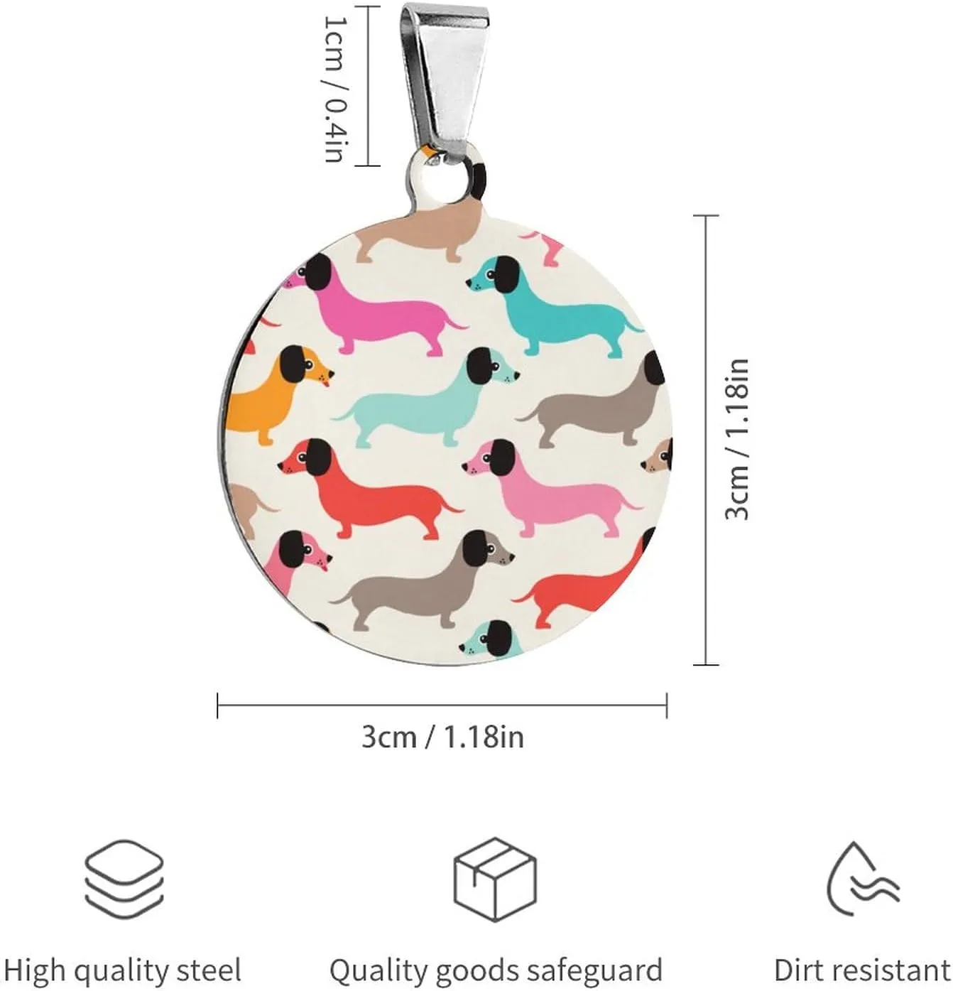 Retro Dogs Dachshund Pet ID Tags Personalized Stainless Steel Dog and Cat Tags Cute Collar Tag Circular