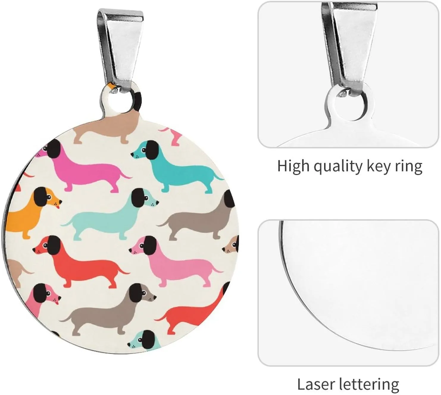 Retro Dogs Dachshund Pet ID Tags Personalized Stainless Steel Dog and Cat Tags Cute Collar Tag Circular