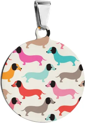Retro Dogs Dachshund Pet ID Tags Personalized Stainless Steel Dog and Cat Tags Cute Collar Tag Circular