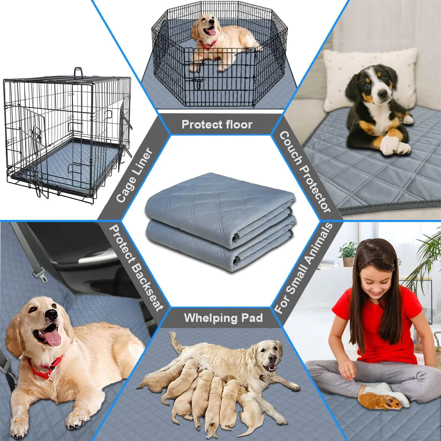 RIOUSSI Washable Pee Pads for Dogs, Reusable, Absorbent, Leakproof, Non Slip Pet Puppy Pads for Potty Training. Light Gray, 18x24 Inch(4pack)